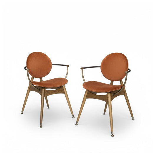 Contemporary Wooden Chair with Metal Arms