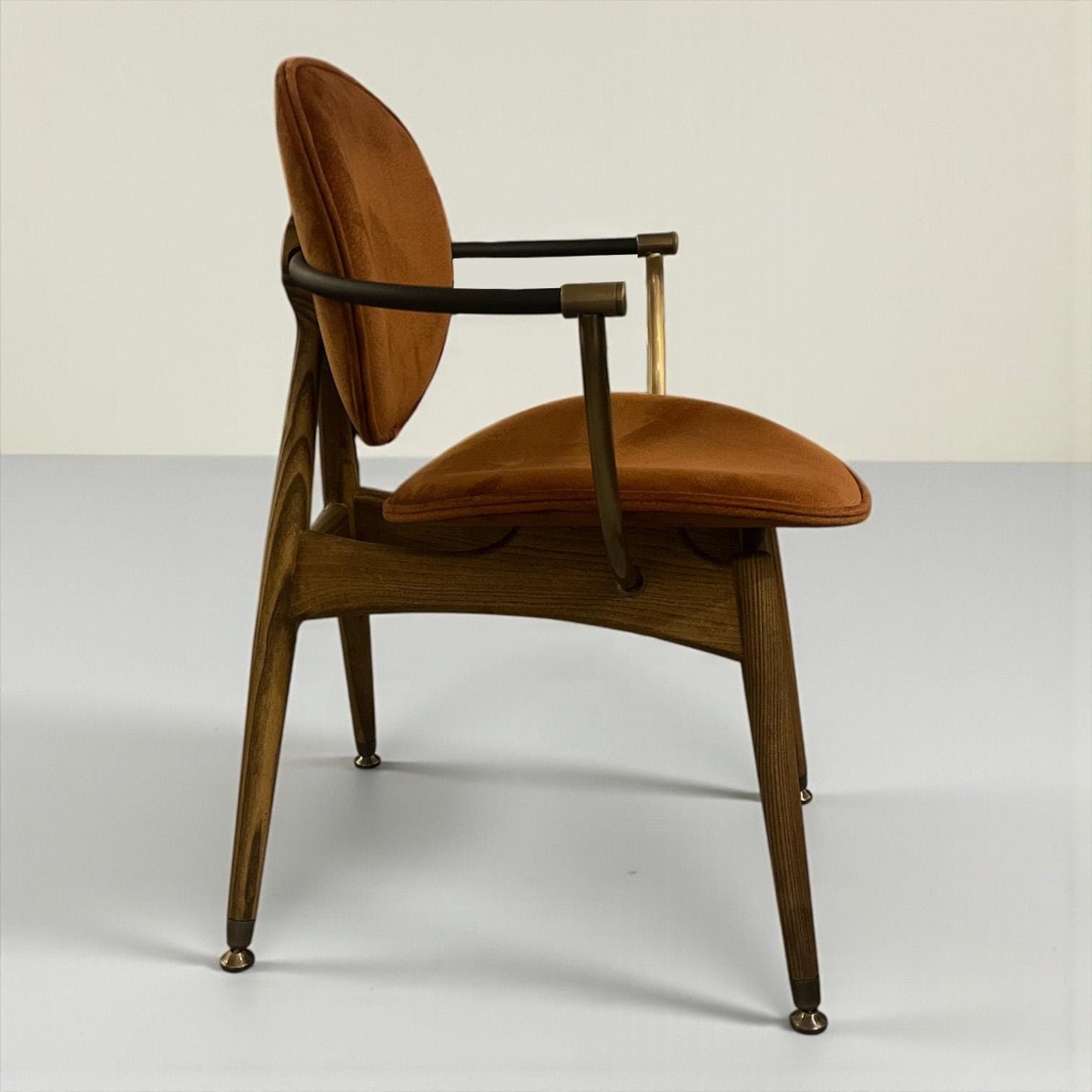 Contemporary Wooden Chair with Metal Arms