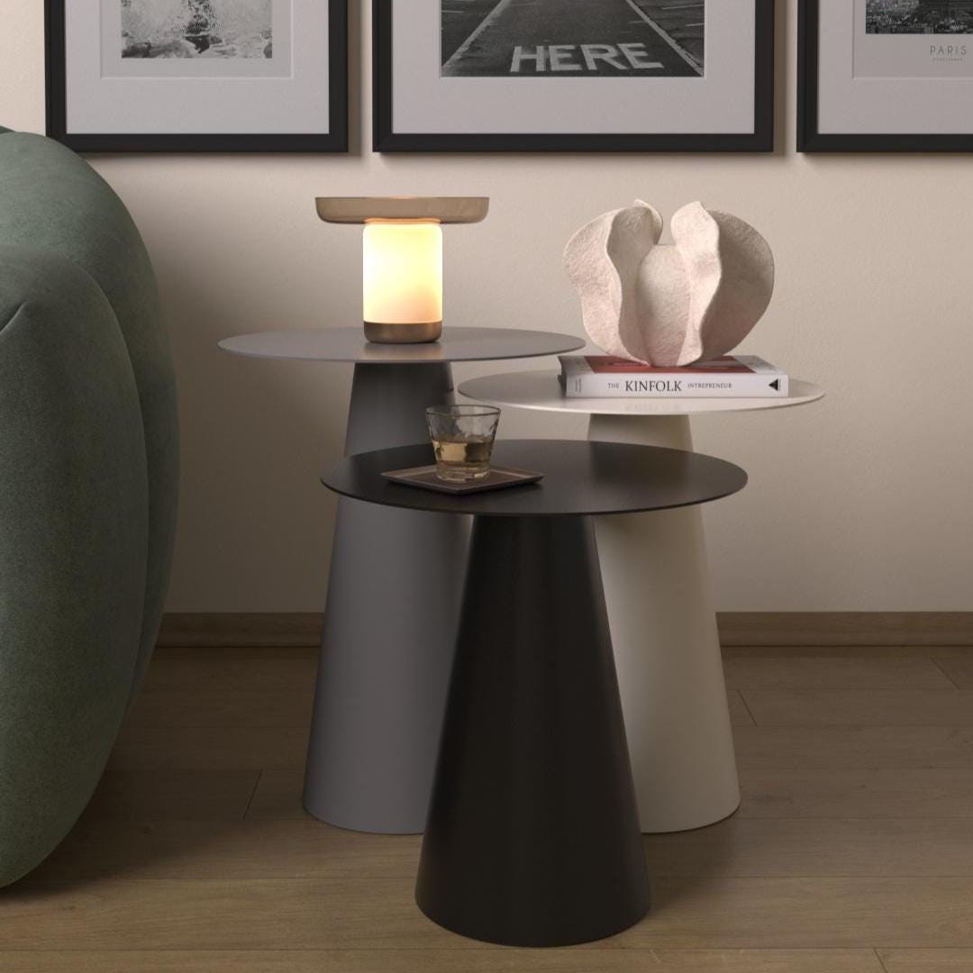 Modern Metal Cone Side Tables – Nesting Set of 3, Matte Finish
