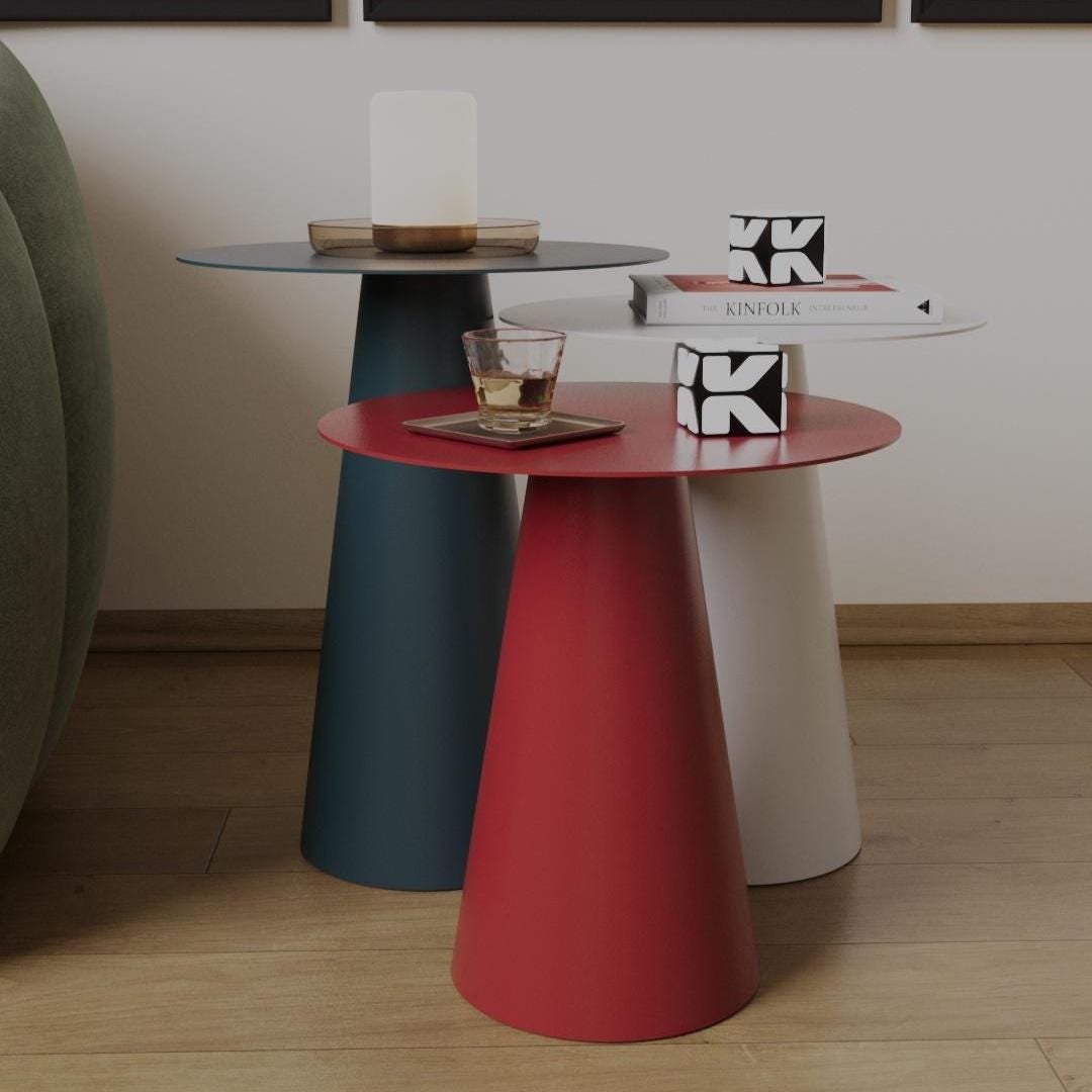 Modern Metal Cone Side Tables – Nesting Set of 3, Matte Finish