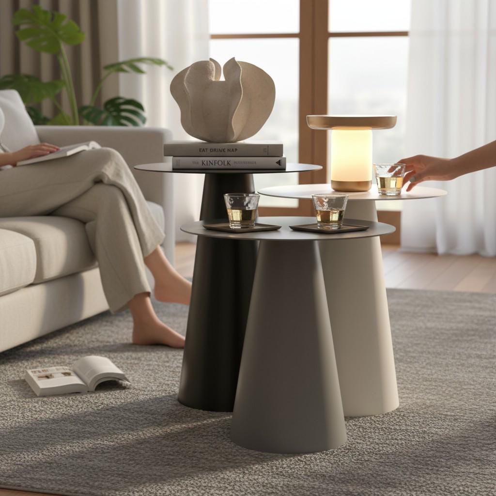 Modern Metal Cone Side Tables – Nesting Set of 3, Matte Finish