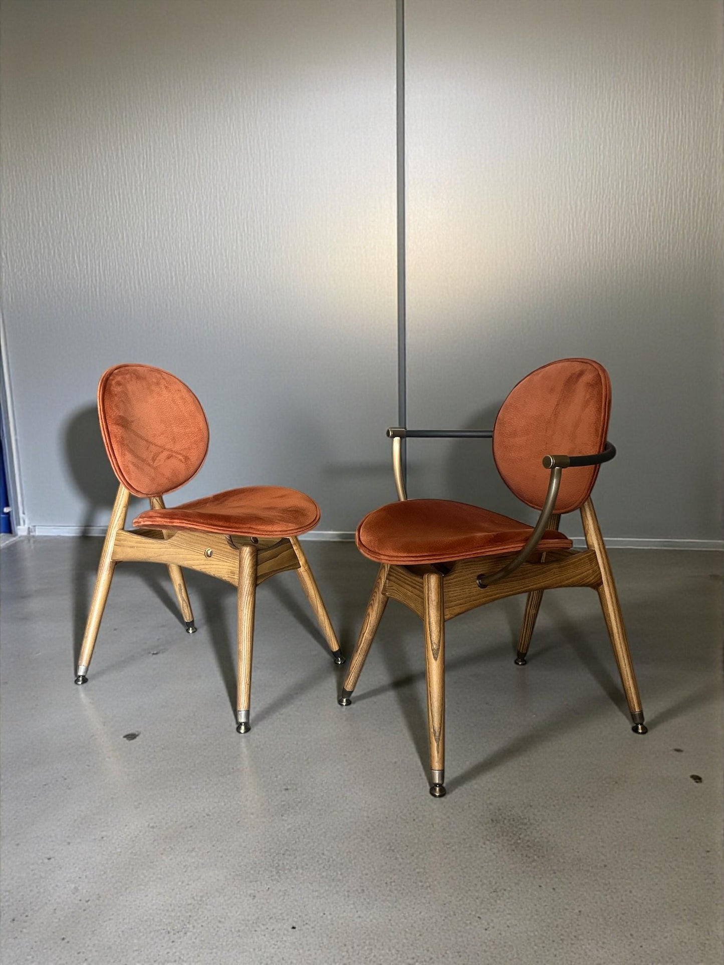 Contemporary Wooden Chair with Metal Arms