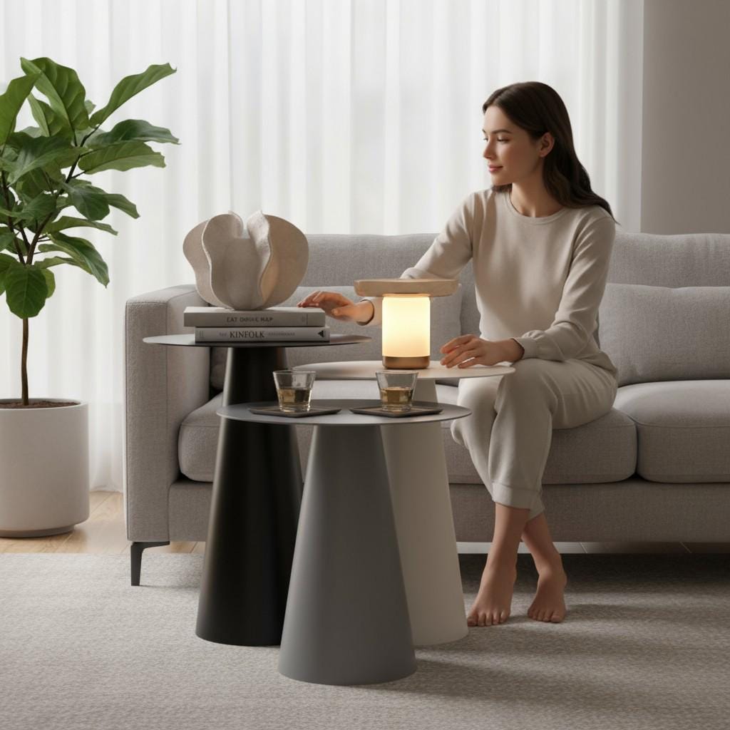 Modern Metal Cone Side Tables – Nesting Set of 3, Matte Finish