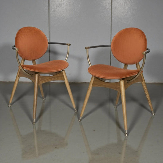Contemporary Wooden Chair with Metal Arms