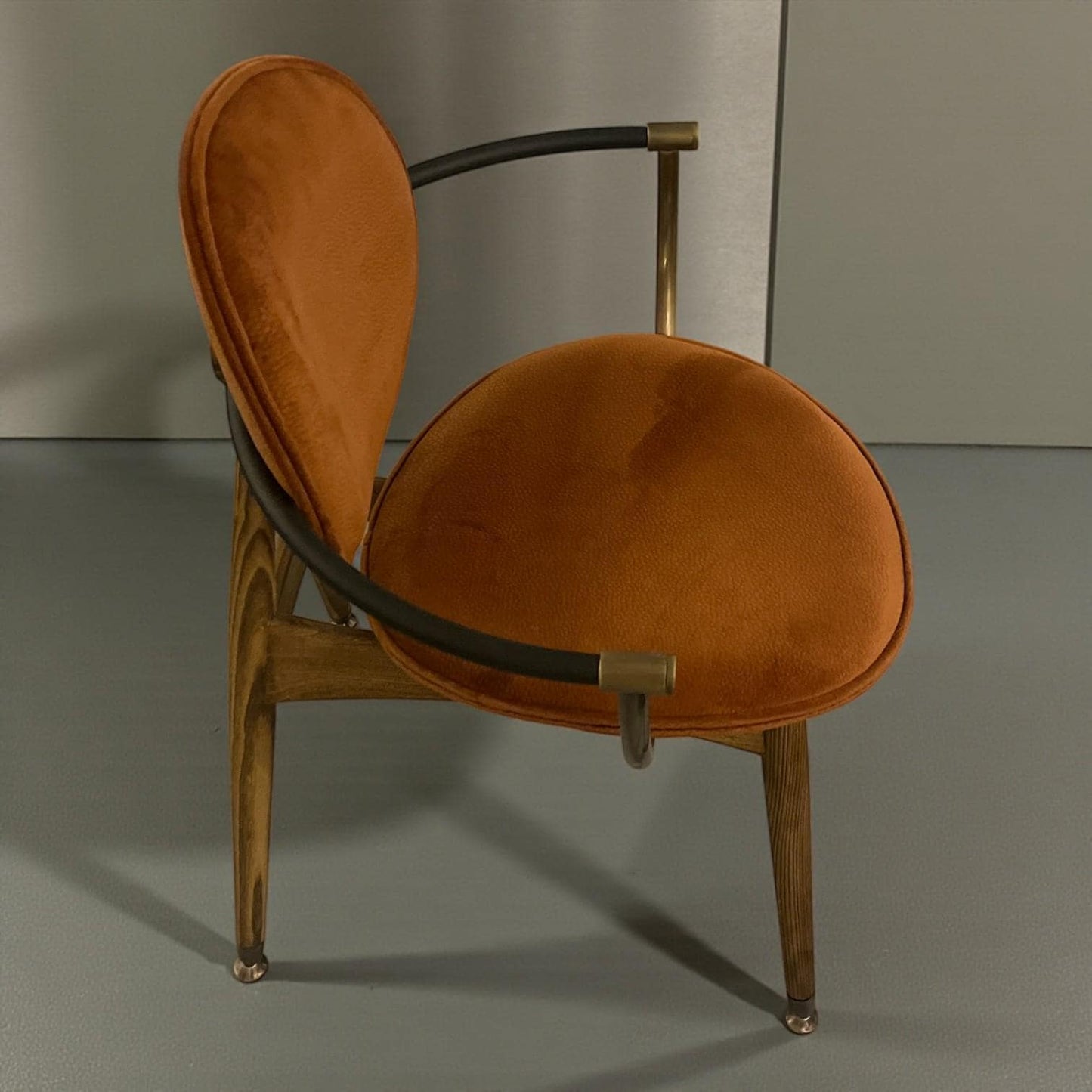 Contemporary Wooden Chair with Metal Arms