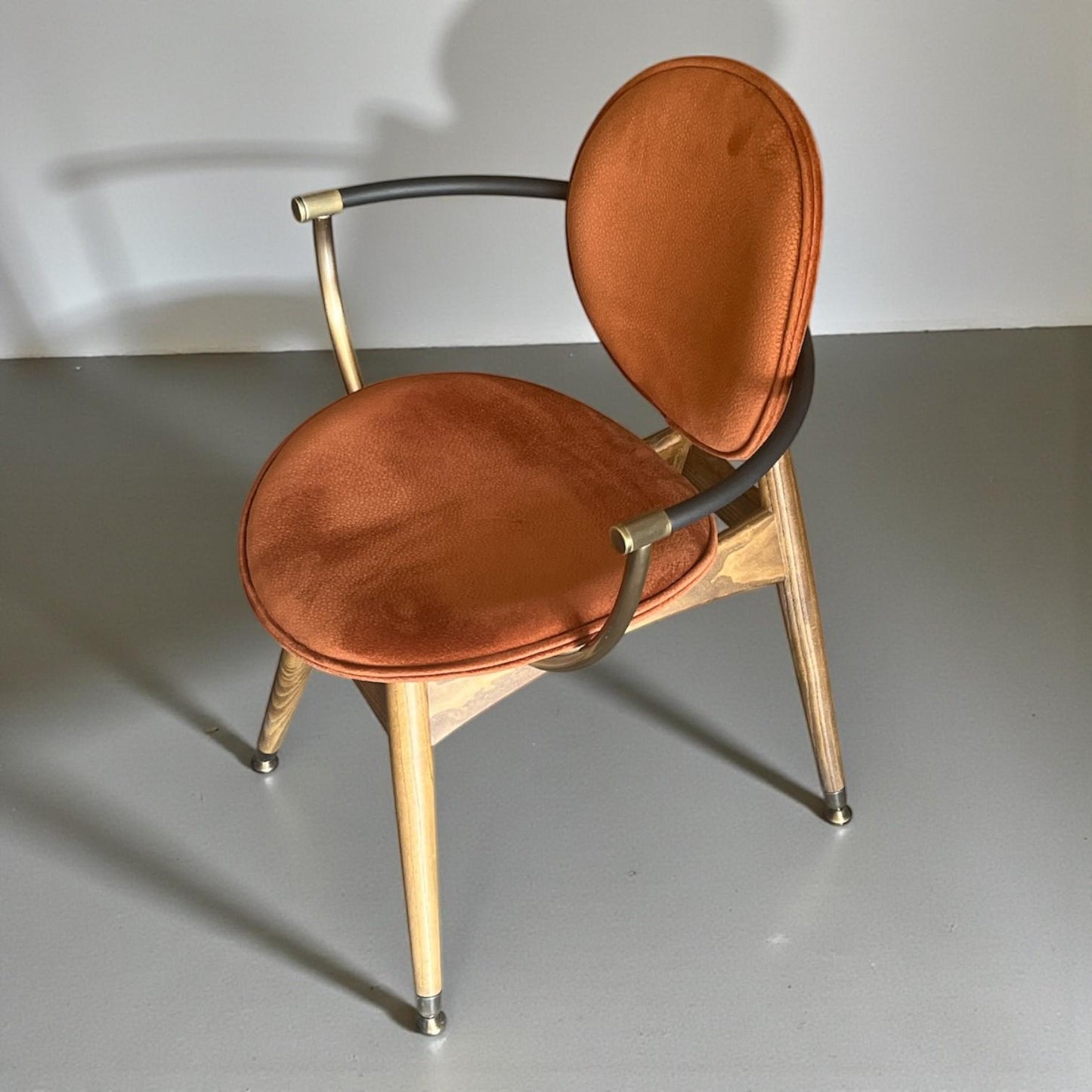 Contemporary Wooden Chair with Metal Arms